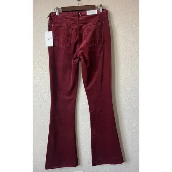 7 For All Mankind HW Ali Velvet Garnet Red High Waist Flare Pants 29 / Retro 70s - Picture 10 of 10